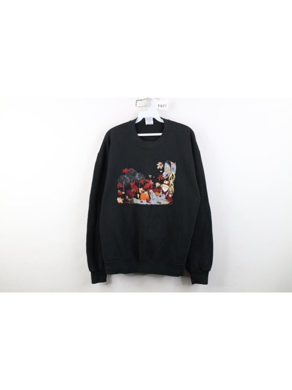 Vintage 90s Streetwear Womens Large Fall Pumpkin Leaf Scarecrow Sweatshirt USA